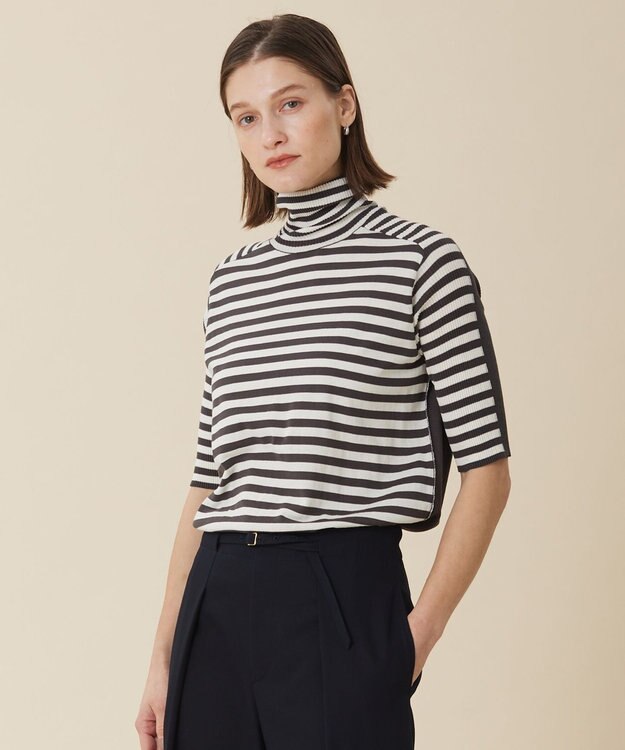 BEIGE， JULIE / 半袖ニット Gray × Off Border