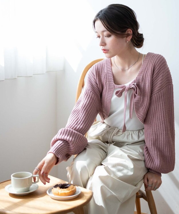 WEGO リボンニットボレロ ピンク