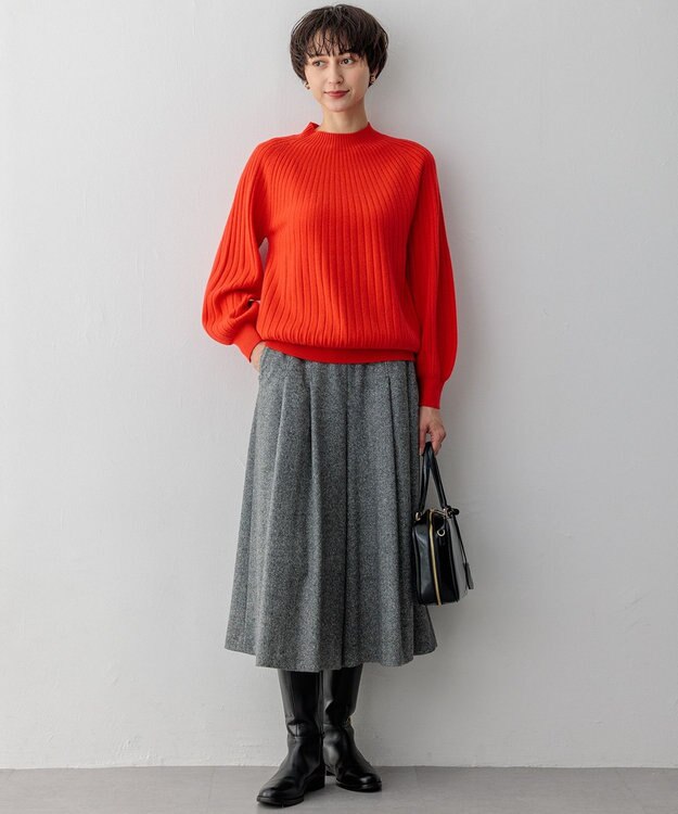 23区 シルクネップヘリンボーン ガウチョ パンツ ブラック系