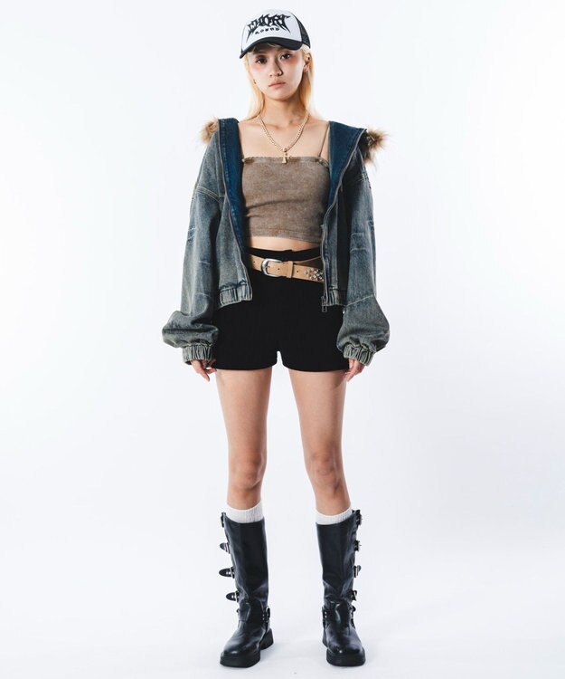 WEGO 【ユニセックス着用ITEM】ファーフードスラッシュデニムブルゾン デニム淡加工色