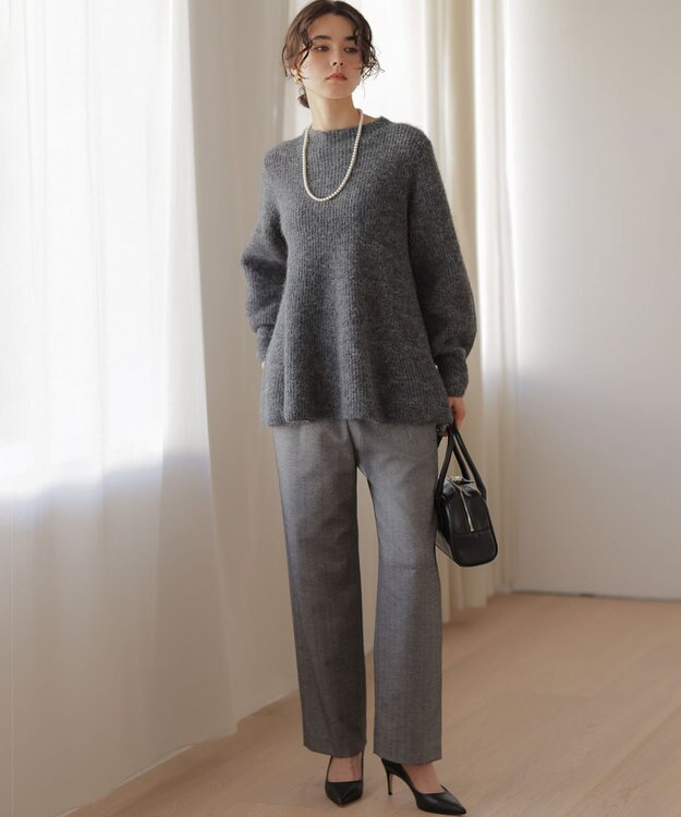 組曲 L へアリーヤーン フレア ニット チャコールグレー系