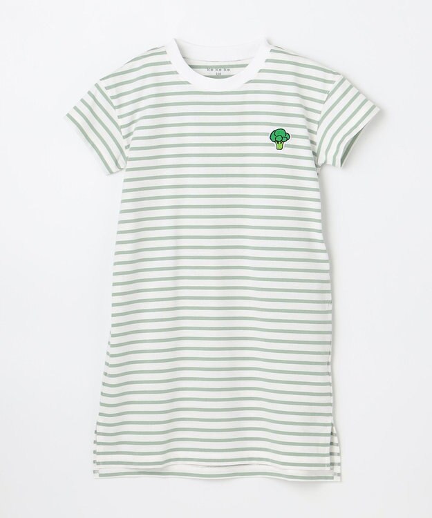 ANY KIDS 【ke ke ke】GOOD MORNING ボーダーチュニック ワンピース ミントグリーン×ホワイトボーダー