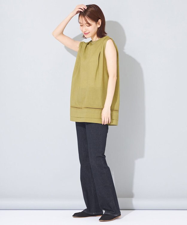 SHARE PARK LADIES 【洗える】ウォッシャブルリネン　ノースリブラウス マスタード