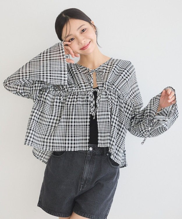 earth music&ecology ワッシャードロスト羽織りシャツ Check Black