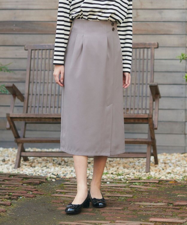 Feroux 【洗える】タックストレート スカート ライトグレー系