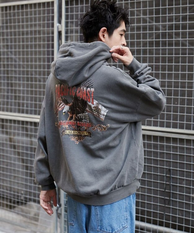 WEGO 【ユニセックス着用ITEM】ピグメントグラフィックプルパーカー 柄1