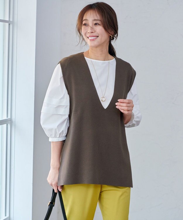 ANY L 【洗濯機可】サイドリボン ニットベスト チャコール