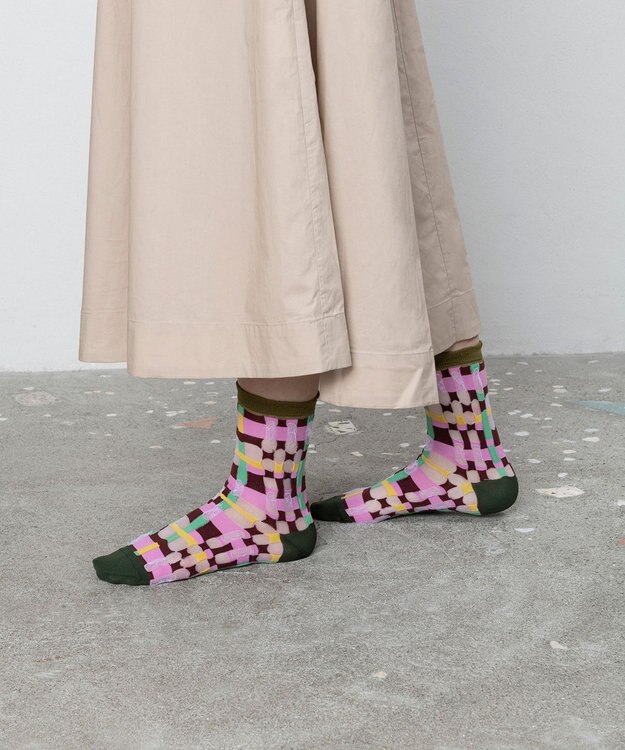 TRICOTE ブロックチェック柄シアーソックス 72PINK