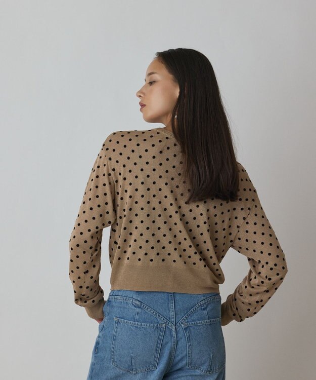 GRACE CONTINENTAL ドットフロッキーニットカーディガン ゴールド