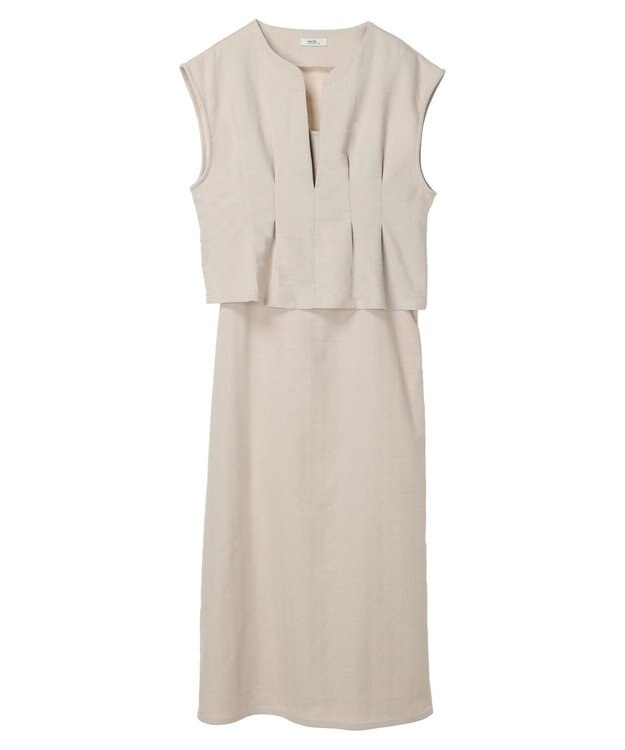 earth music&ecology ＳＥＴ２点ヘリンボーンベスト＋キャミドレ Beige