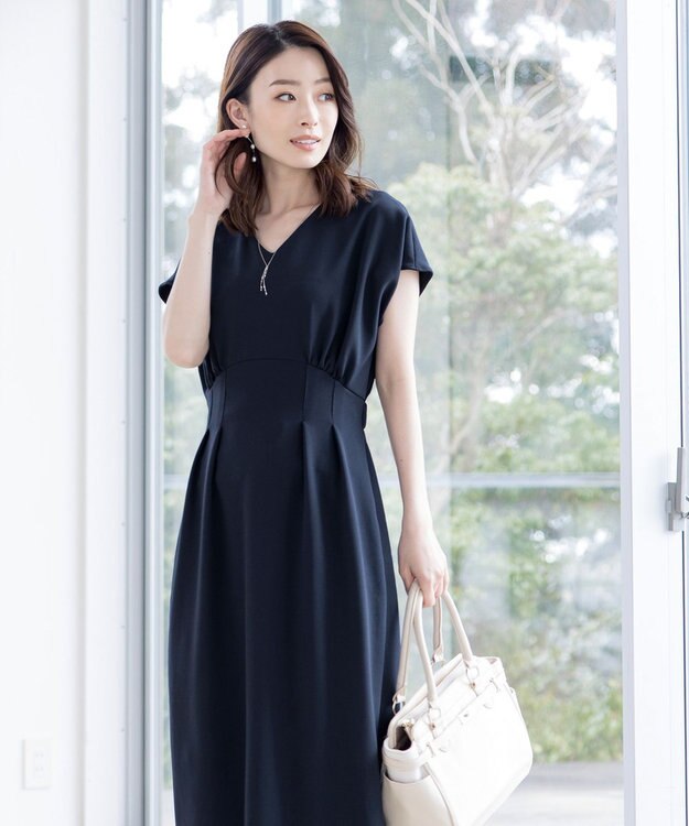 Tiaclasse 【洗える】ハイストレッチジョーゼットワンピース ネイビー