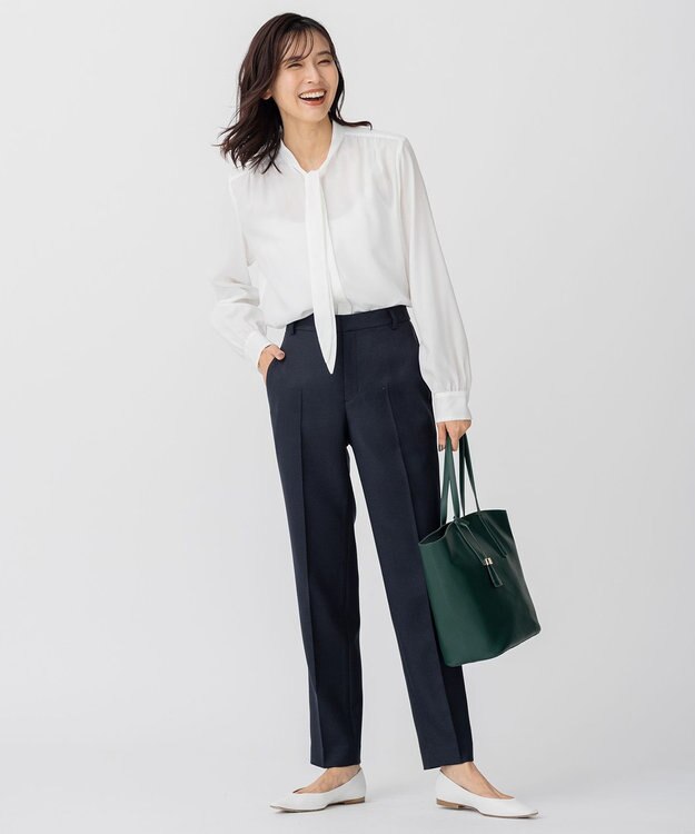 23区 L 【CLASSY.1月号掲載/洗える】ウールライクカルゼ テーパード パンツ ネイビー系