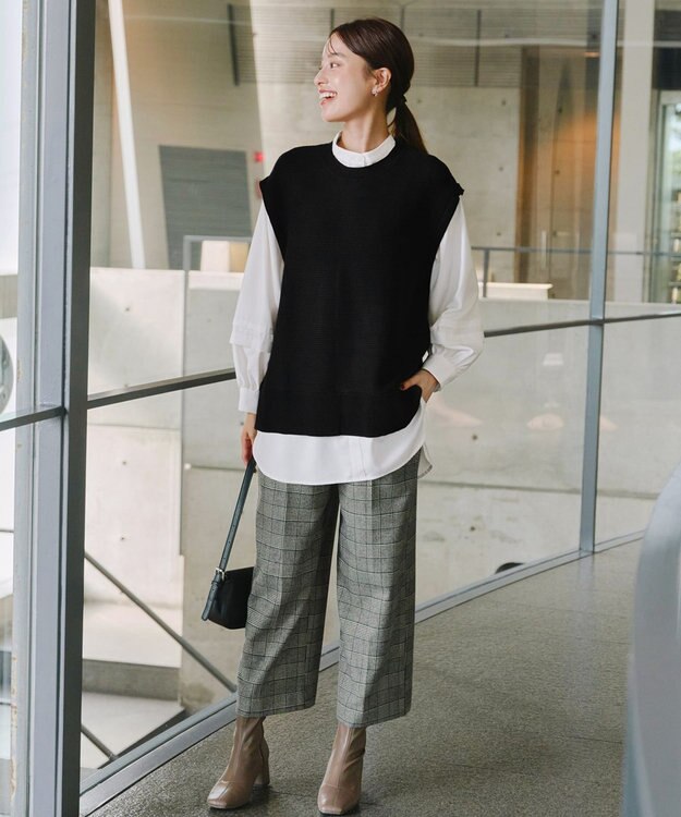 Tiaclasse L 【新色追加・2way・洗える】シャツドッキングニットベスト ブラック