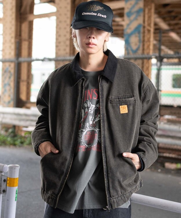 WEGO 【ユニセックス着用ITEM/MLサイズ展開】ワーカーズキルティングZIPジャケット デニムブラックソノタ