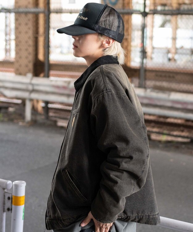 WEGO 【ユニセックス着用ITEM/MLサイズ展開】ワーカーズキルティングZIPジャケット デニムブラックソノタ