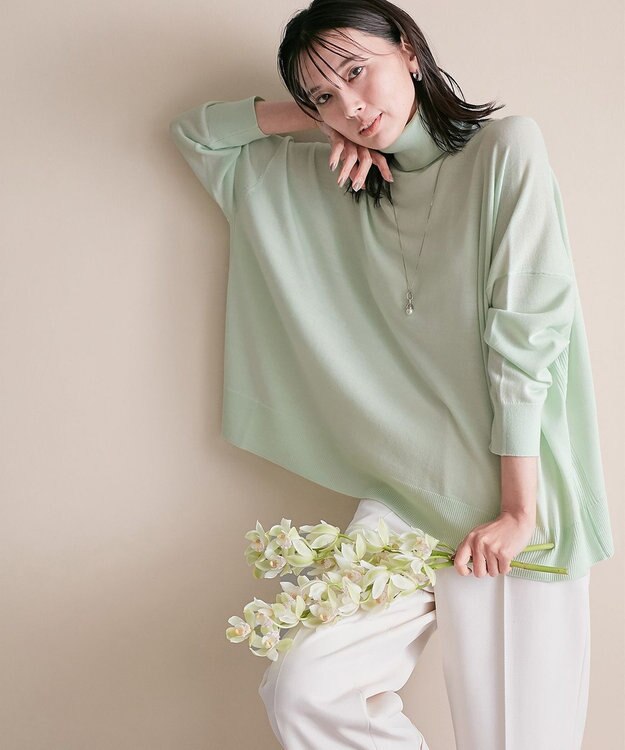 23区 【洗える】ウールブレンド タートルネック ニット ミント系