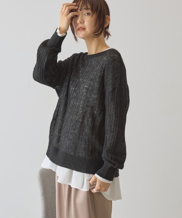 AMERICAN HOLIC モヘアタッチルーズ編みプルオーバー Black