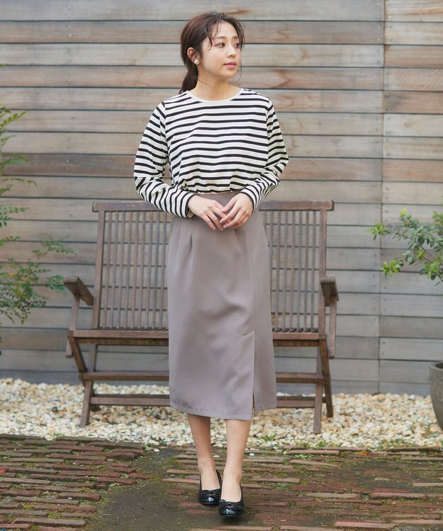 Feroux 【洗える】タックストレート スカート ライトグレー系