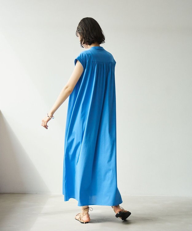 #Newans 【乾燥機可能/接触冷感】ヨークギャザーロングワンピース ブルー