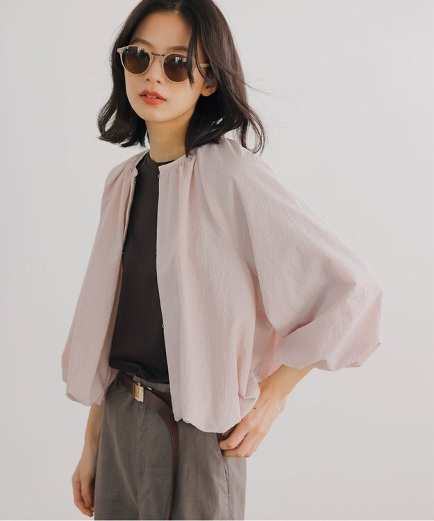 組曲 【洗える】サッカーストレッチ ブルゾン ローズ系