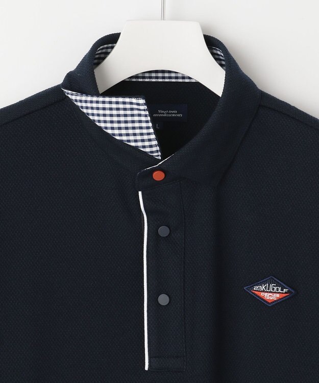 23区GOLF 長く愛せる定番人気！【MEN】【日本製】ハニカムカノコ 長袖ポロシャツ ネイビー系