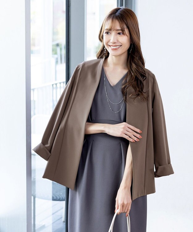 Tiaclasse 【洗える】ハイストレッチジョーゼットワンピース チャコールグレー