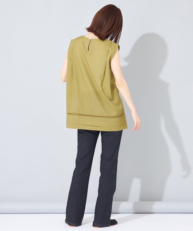 SHARE PARK LADIES 【洗える】ウォッシャブルリネン　ノースリブラウス マスタード