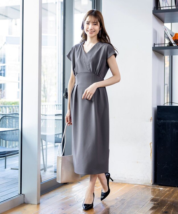 Tiaclasse 【洗える】ハイストレッチジョーゼットワンピース チャコールグレー