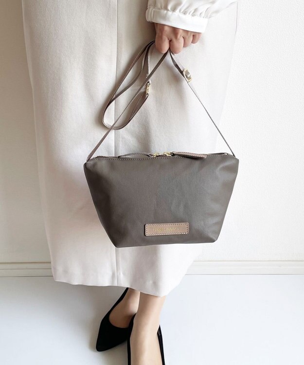 Hekhèr Le Style de Vie 新型追加【日本製 / 汚れにくい】PUコートコットンキャンバス×牛革付属 ショルダーバッグ グレージュ