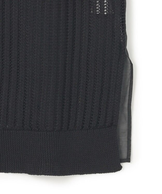 BEIGE， 【洗える】ALOE / コットンメッシュオーガンジーノースリーブニット Black