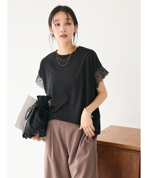 CRAFT STANDARD BOUTIQUE レーススリーブカットプルオーバー Black