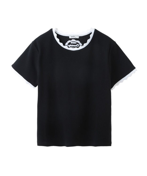 earth music&ecology バイカラースカラッププルオーバー Black