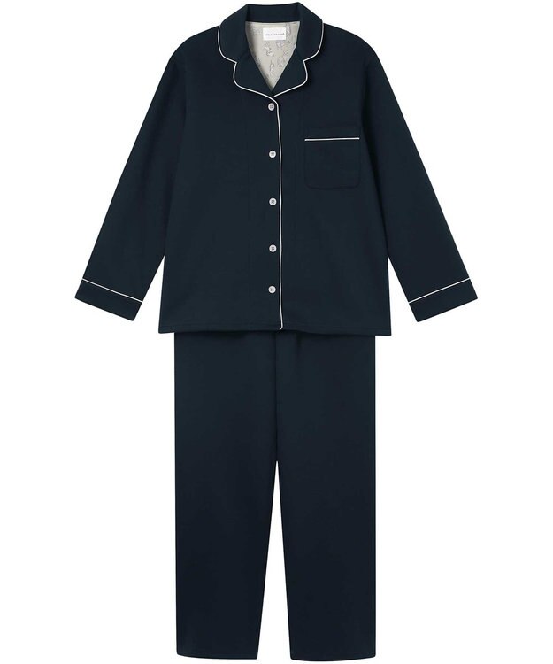 une nana cool 【綿混】ハイゲージダブルエアー 長袖開襟パジャマ MADE WITH LIBERTY FABRIC ダークネイビー