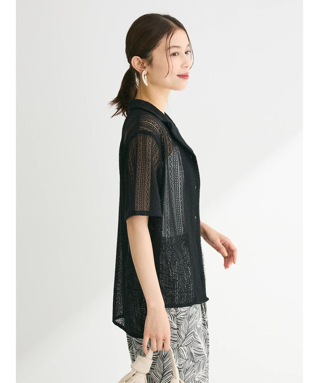 Green Parks レース開襟ブラウス Black