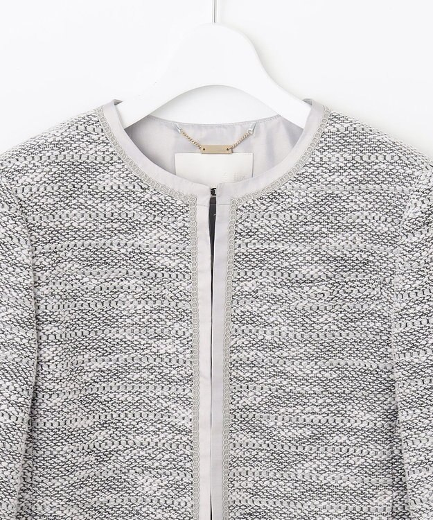 自由区 S カラミツイードノーカラー ジャケット ライトグレー系