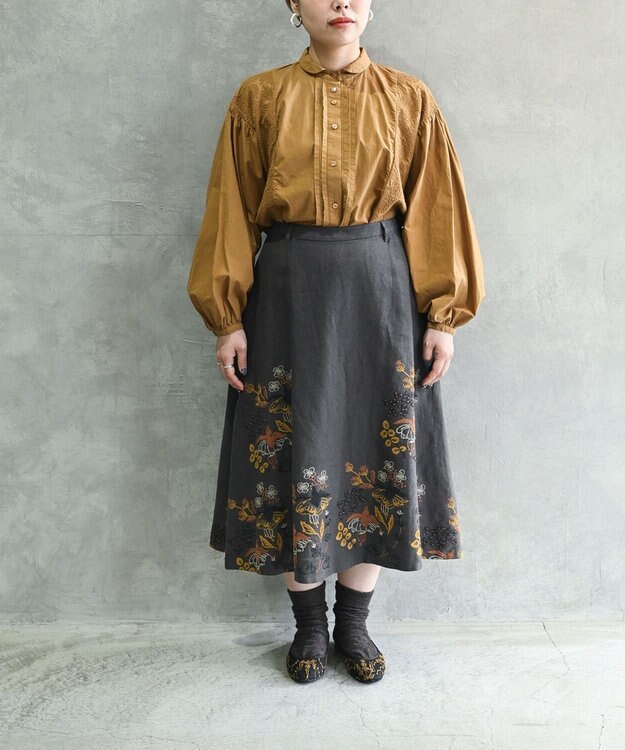 muuc イラカ柄刺繍のバレエシューズ ブラック