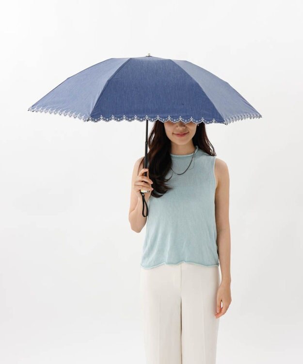 AURORA 【 BLAO（ブラオ）】サマーシールド ボーラー刺しゅう晴雨兼用傘(折りたたみ傘) ネイビー