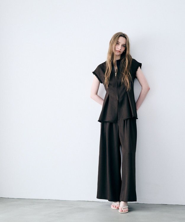 uncrave リネンライクツイル ワイドパンツ ダークブラウン