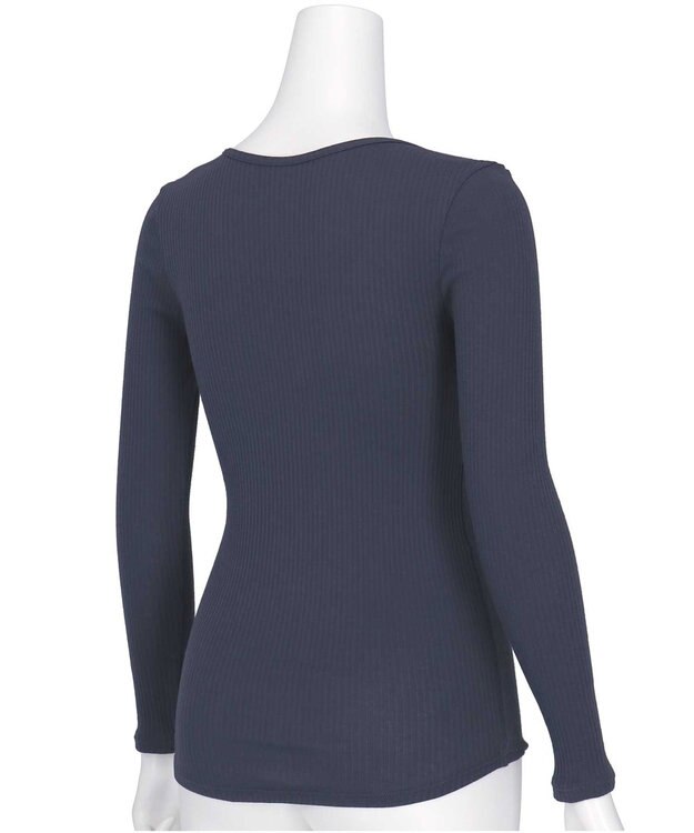 une nana cool 綿100%生地使用 リブ編みコットン 長袖シャツ ダークネイビー