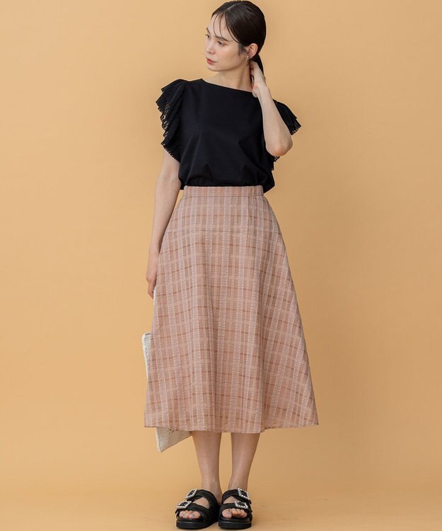 組曲 プリーツコンビフレンチスリーブ カットソー ブラック系