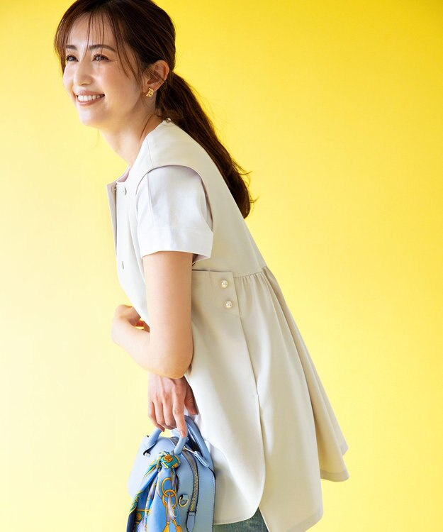 組曲 【洗える】パールポイントショートレングス ジレ ライトグレー系