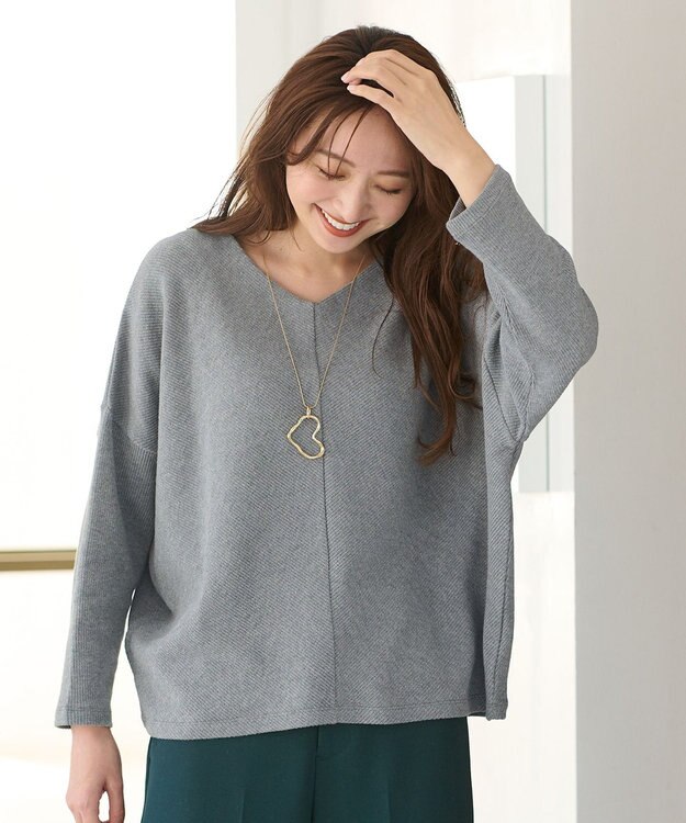 ANY 【洗濯機可能】Vネックニットソー トップグレー
