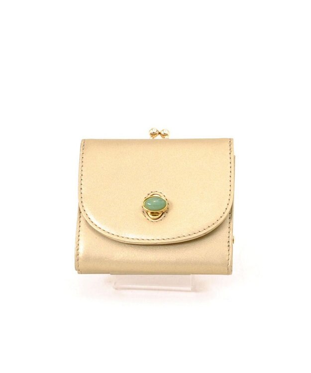 UNBILLION ペルケ perche ジェムストーンヒネリかぶせ三つ折りミニ財布 ゴールド