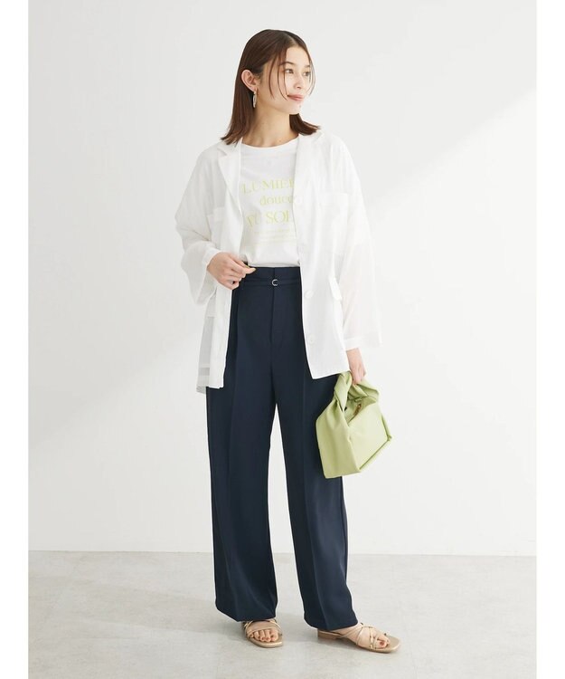 Green Parks きれいシルエットパンツ（ベルト付きとろみワイド） Dark Navy