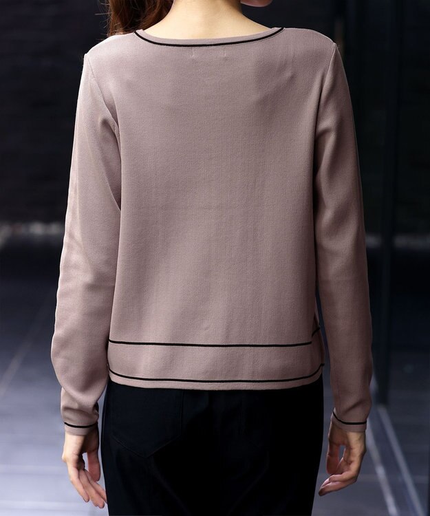 Tiaclasse L 【洗える】配色ラインカーディガン ピンクモカ