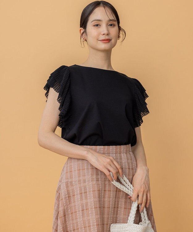 組曲 プリーツコンビフレンチスリーブ カットソー ブラック系