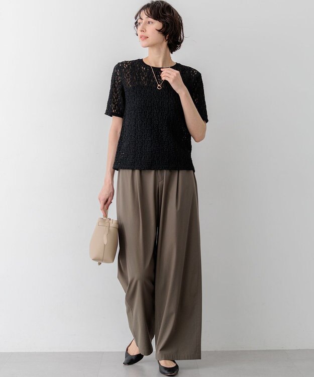 23区 【先行予約】ナチュラルスラブストレッチ ワイドパンツ カーキ系