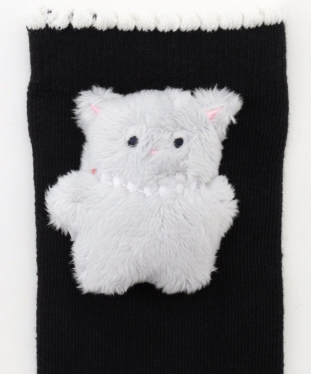 ANY KIDS アニマルマスコット ハイソックス ブラック×グレーネコ