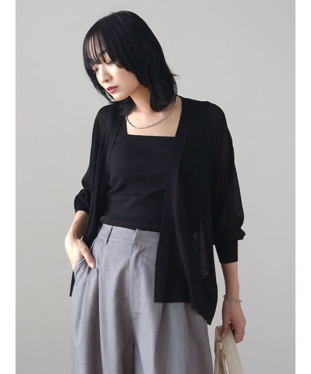 Green Parks 接触冷感　推しニット　ゆったりカーディガン Black