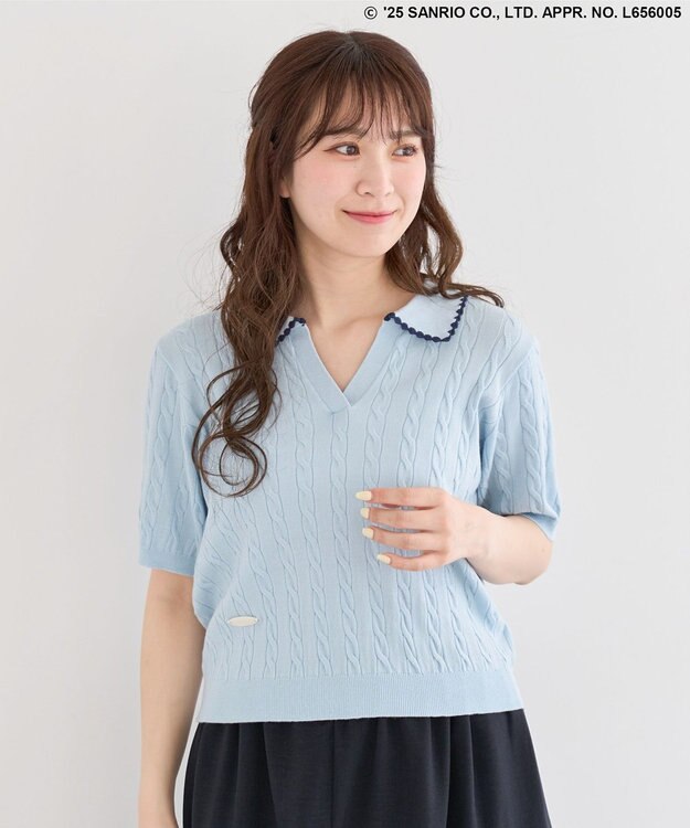 Green Parks チャーミーキティ／衿付き半袖ケーブルニット